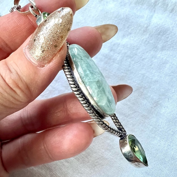 925 Prophet Stone Aquamarine Pendant Necklace - Picture 6 of 8